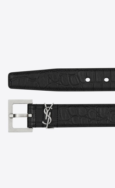 Monogram belt in matte crocodile embossed leather